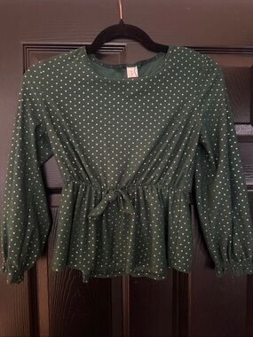 Kids Green Polka Dot Peplum Tie-Waist Top